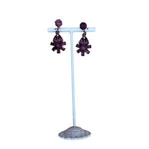 Vintage Costume Jewelry Screw Back Crystal Flower Earrings Purple